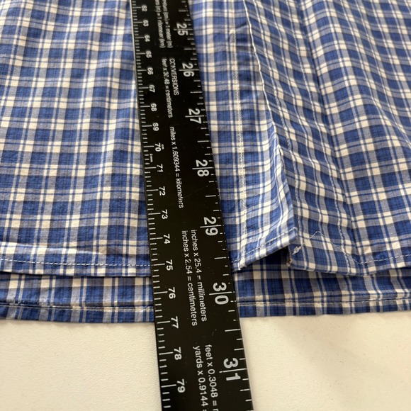 Ralph Lauren Mens Medium Blue White Plaid Short Sleeve Cotton Button Down Shirt - Picture 7 of 8